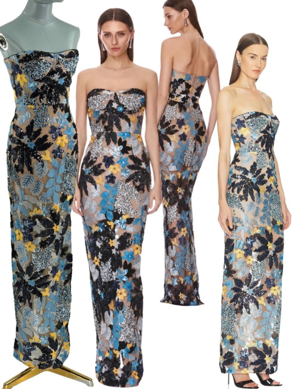 🆕 BRONX & BANCO 🧿 NWOT Dahlia Sequin Maxi Dress, Blue Yellow Multi- Sz XS US2